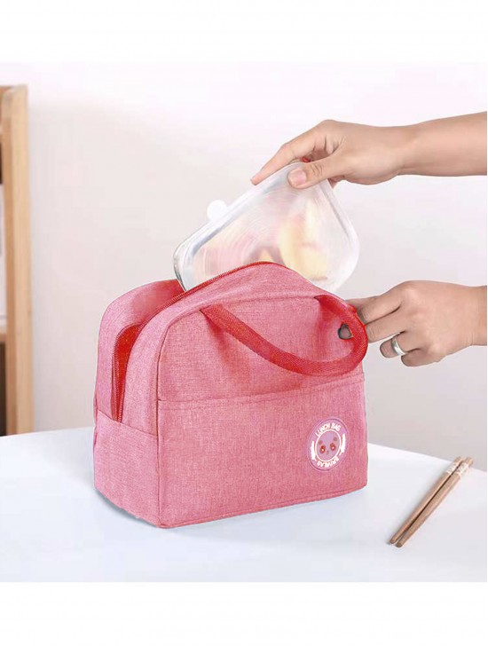 Solid Color Insulated Lunch Bag with Zip Closure and Outside Pocket.